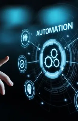 Digital interface highlighting automation with gears icon, symbolizing automation solutions in DevOps consulting, enabling scheduled actions and deployment across servers.