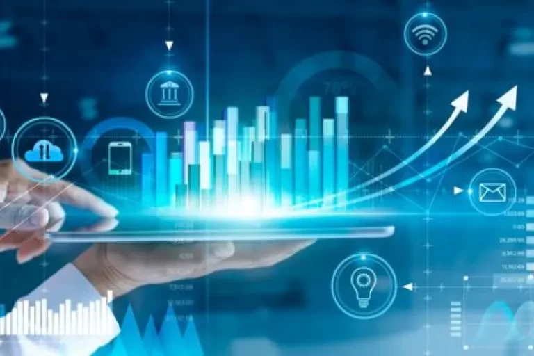 A digital tablet displaying a rising bar graph and icons representing data analytics, predictive models, and customer behavior, illustrating how machine learning development services enhance e-commerce growth by improving sales predictions, inventory management, and customer retention.